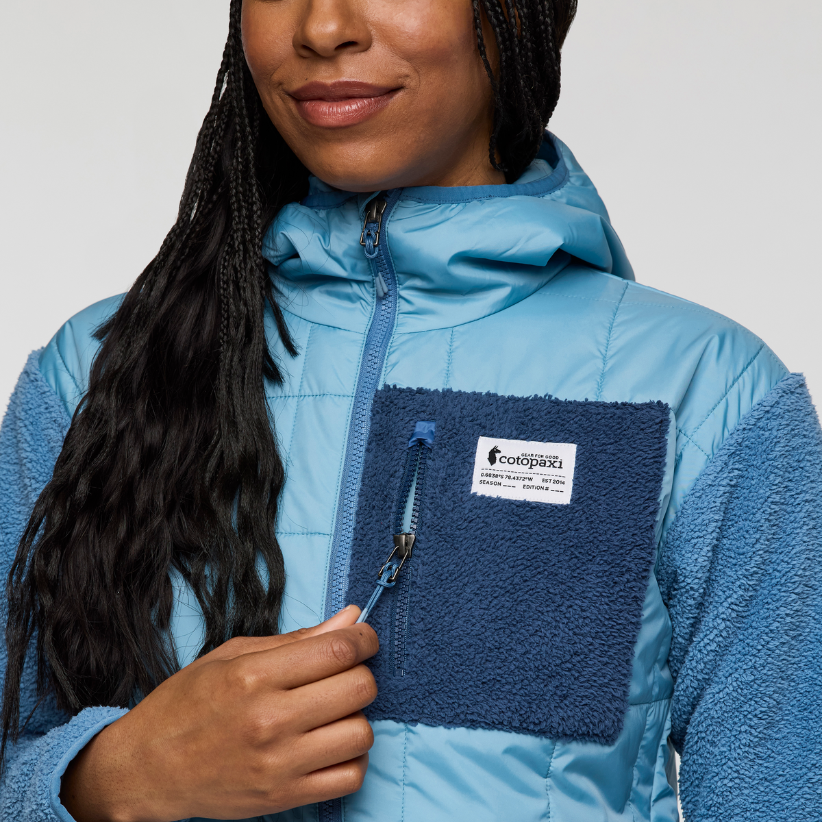 Trico Hybrid Hooded Jacket - Women's, Fjord/Fjord, Model Charlie