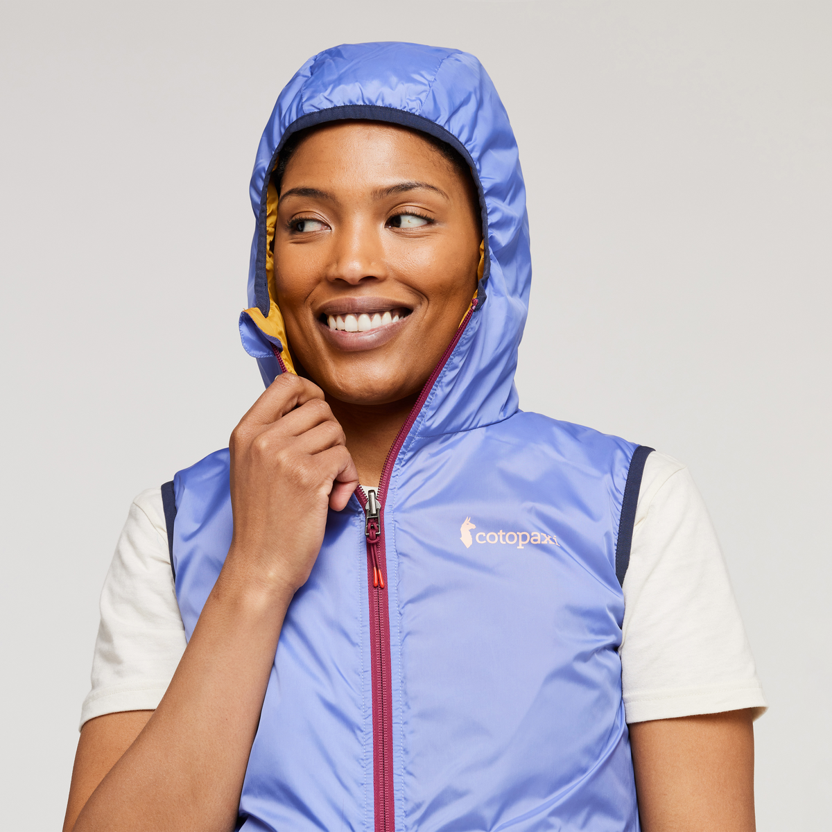 Teca Cálido Hooded Vest - Women's, Honeybee, Model Callie