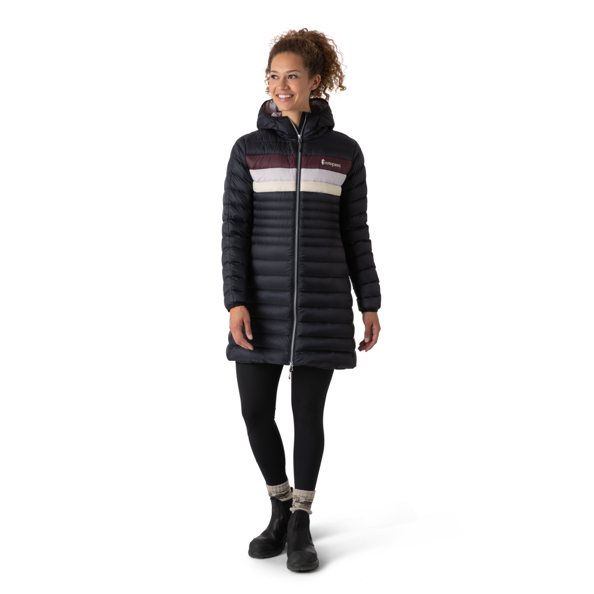 Fuego Down Parka - Women's, Graphite Stripes, Model Brenna