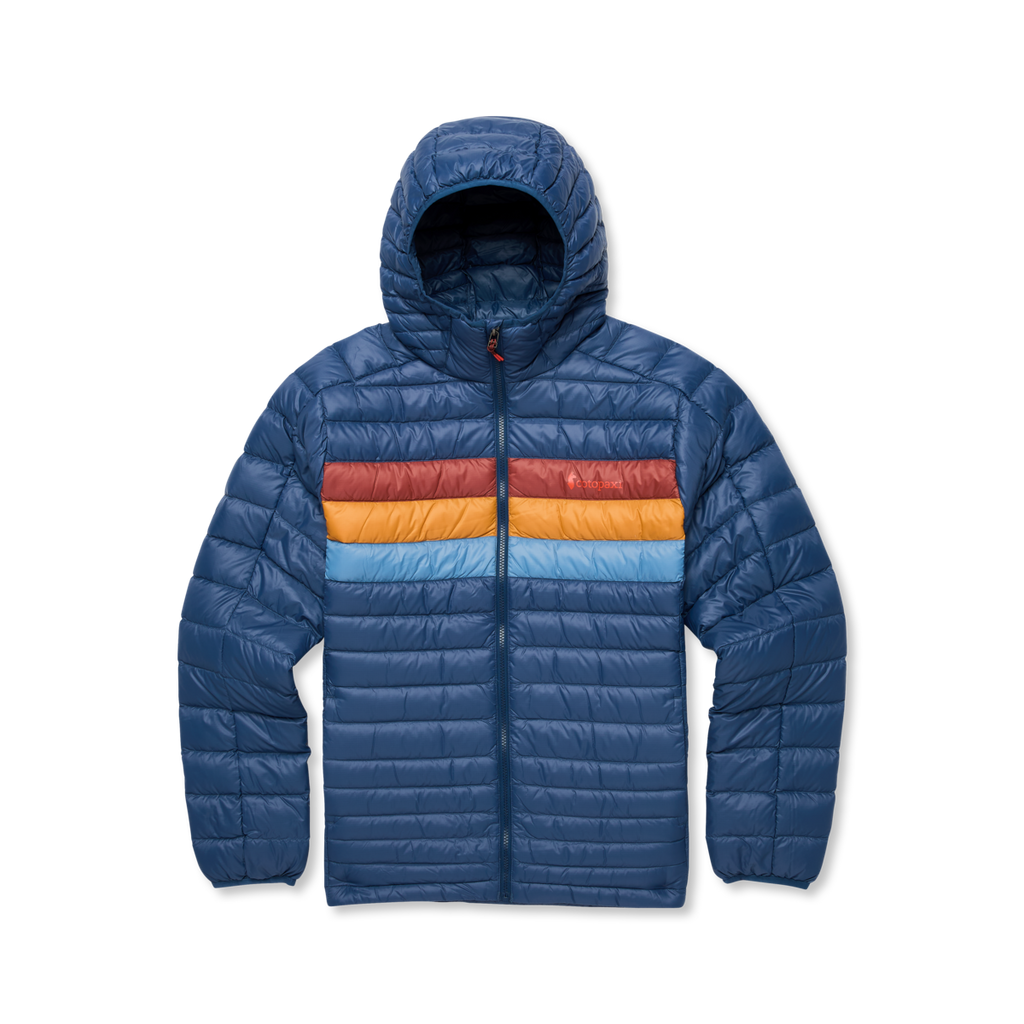 Fuego Down Hooded Jacket - Men's, Deep Sea Stripes, flatlay