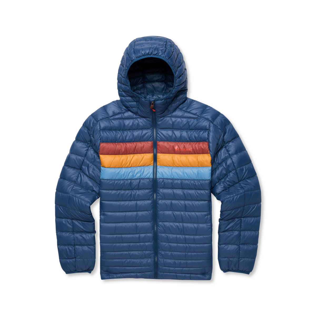 Fuego Down Hooded Jacket - Men's, Deep Sea Stripes, flatlay