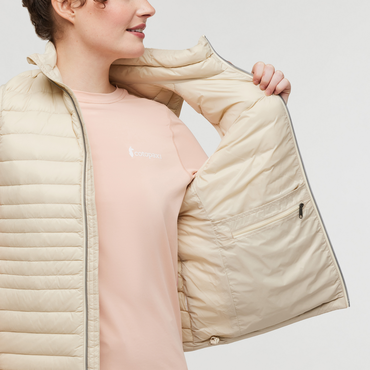Fuego Down Vest - Women's, Cream, Model Courtney