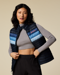 Fuego Down Vest - Women's, Carbon Stripes, Model Tiff