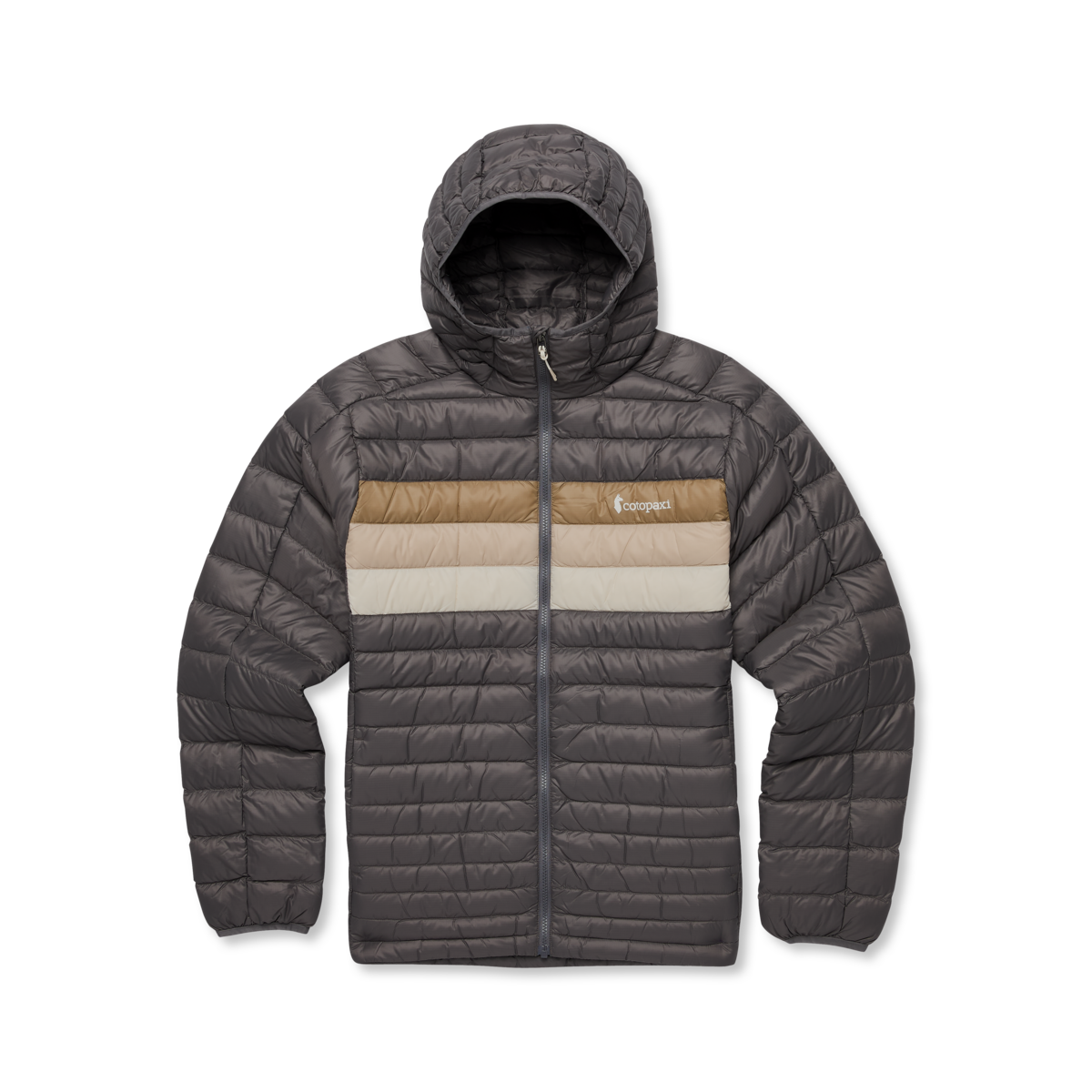 Fuego Down Hooded Jacket - Men's, Cinder Stripes, flatlay