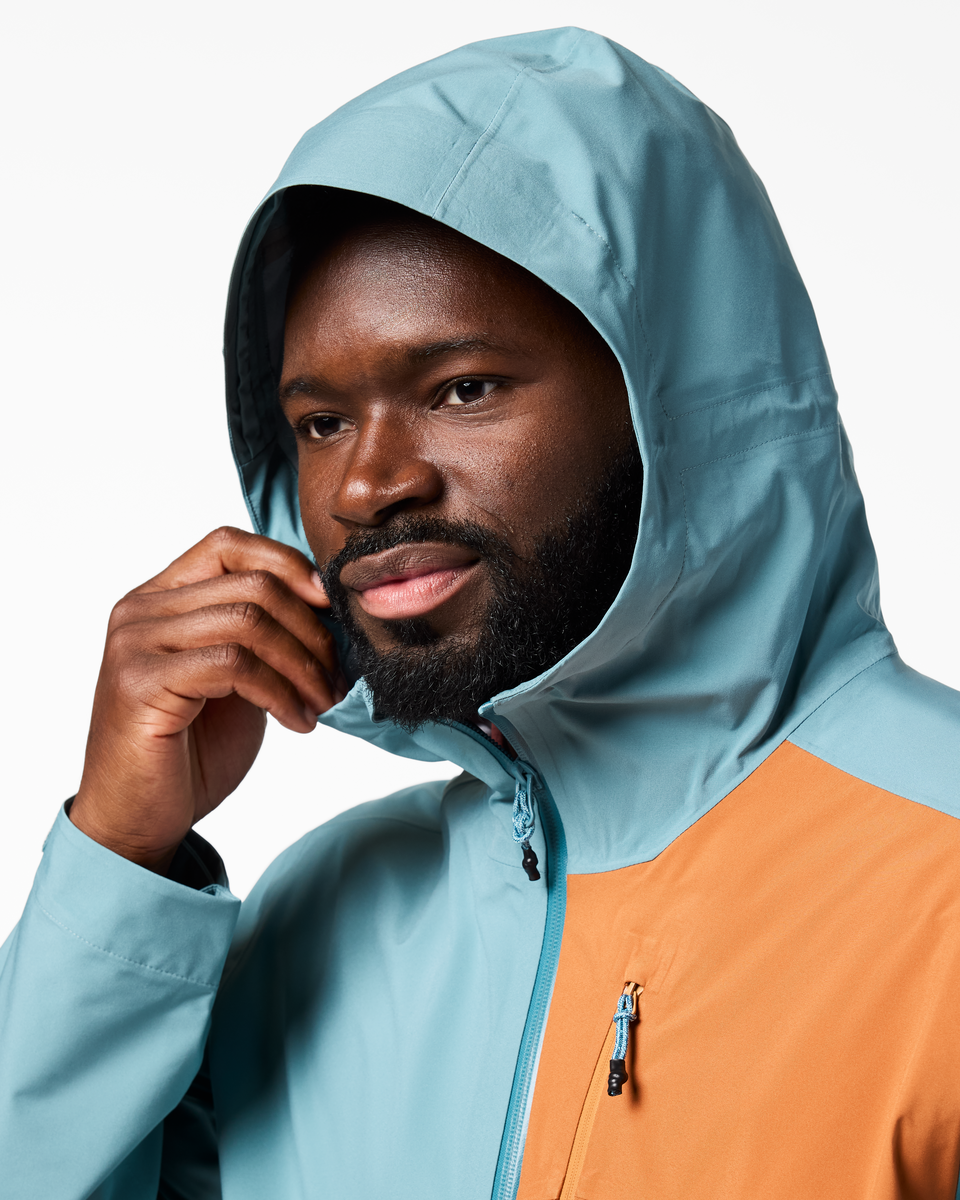 Impermeo 3L Hooded Shell Jacket - Men's, Everglade/Steel Blue, Model Kirk